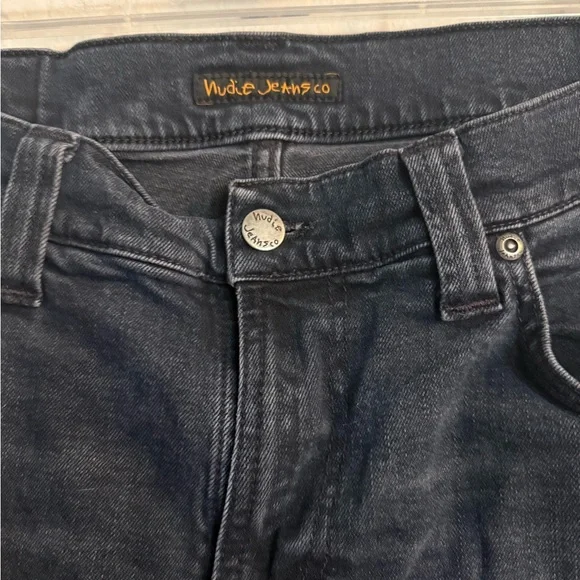 Nudie Jeans Men's Thin Finn Organic Black and Grey Dark Denim Skinny Jeans